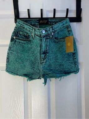 Miss Sixty Teal Acid-Wash Denim Shorts
